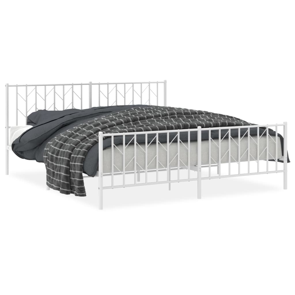 vidaXL Metal Bed Frame without Mattress with Footboard White 183x213cm