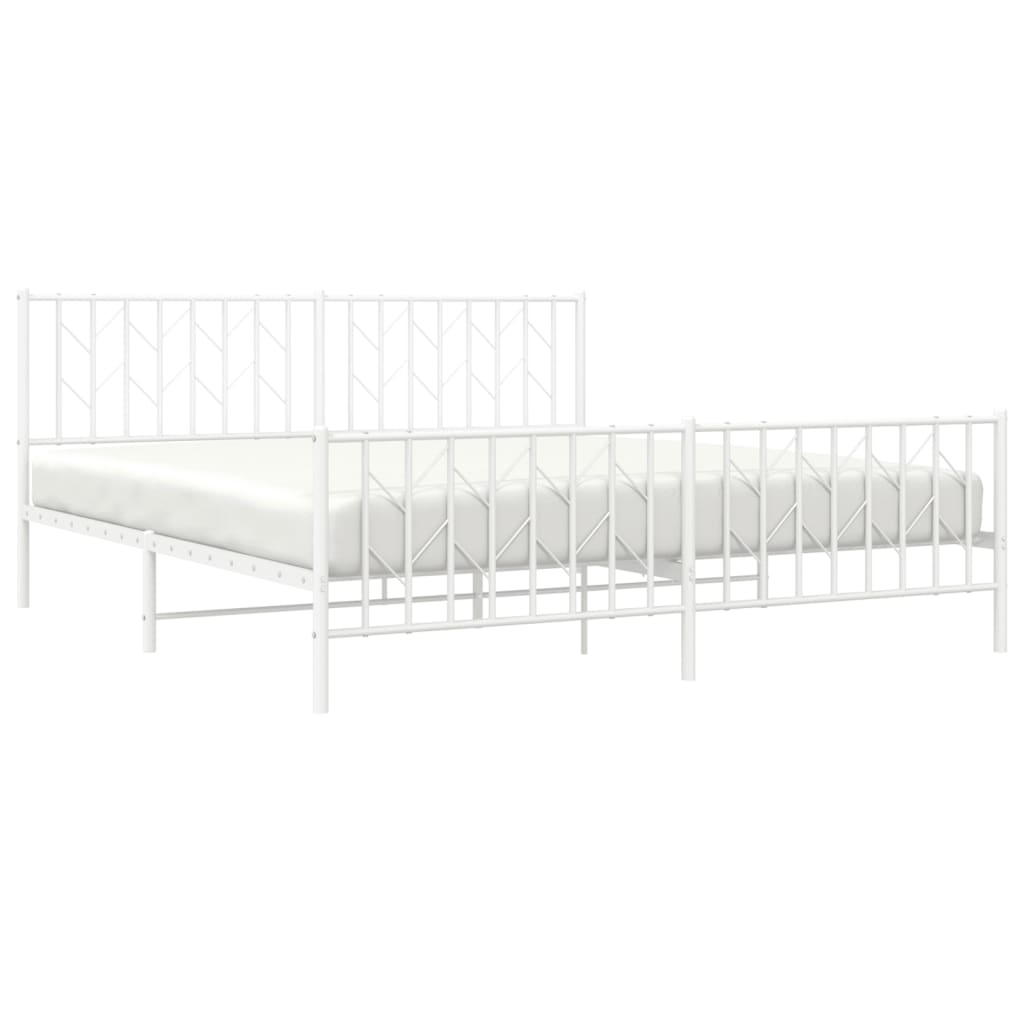 vidaXL Metal Bed Frame without Mattress with Footboard White 183x213cm