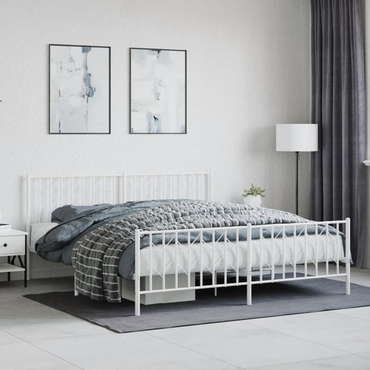 vidaXL Metal Bed Frame without Mattress with Footboard White 183x213cm