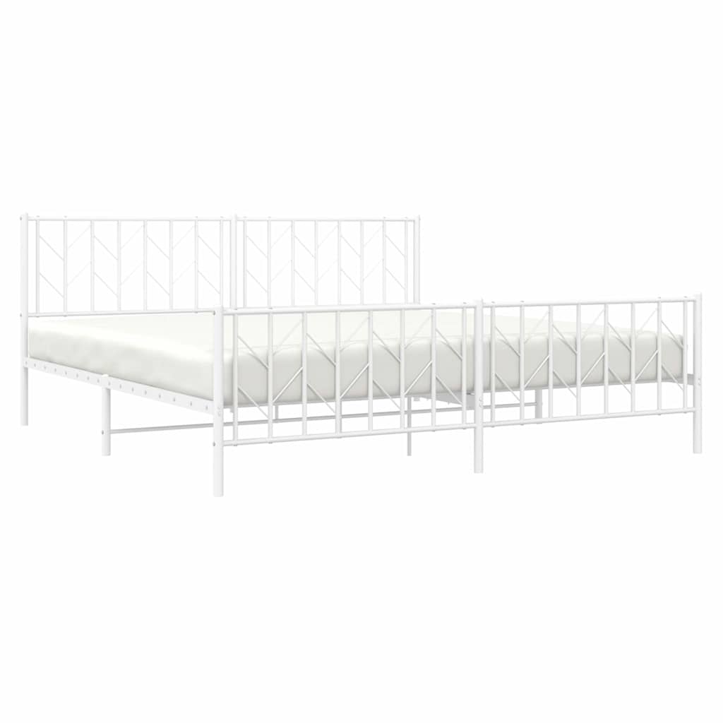 vidaXL Metal Bed Frame without Mattress with Footboard White 193x203cm