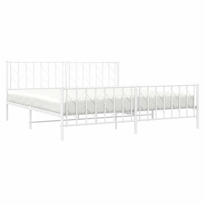 vidaXL Metal Bed Frame without Mattress with Footboard White 193x203cm