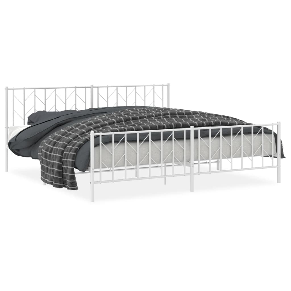 vidaXL Metal Bed Frame without Mattress with Footboard White 200x200cm