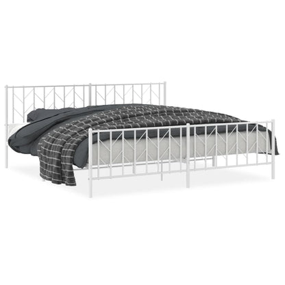 vidaXL Metal Bed Frame without Mattress with Footboard White 200x200cm