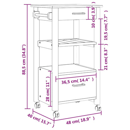 vidaXL Kitchen Trolley MONZA 48x40x88.5 cm Solid Wood Pine