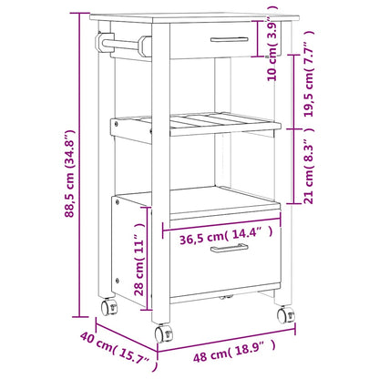 vidaXL Kitchen Trolley MONZA 48x40x88.5 cm Solid Wood Pine