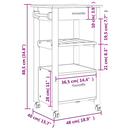 vidaXL Kitchen Trolley MONZA 48x40x88.5 cm Solid Wood Pine