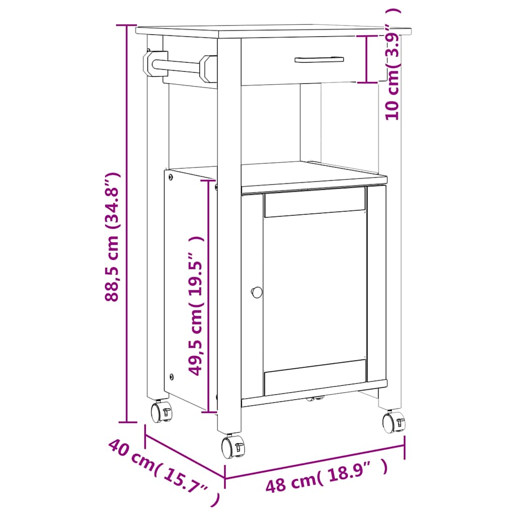 vidaXL Kitchen Trolley MONZA 48x40x88.5 cm Solid Wood Pine