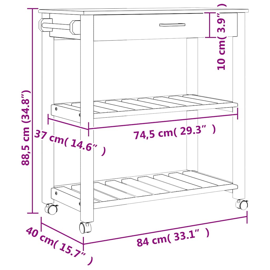 vidaXL Kitchen Trolley MONZA 84x40x88.5 cm Solid Wood Pine