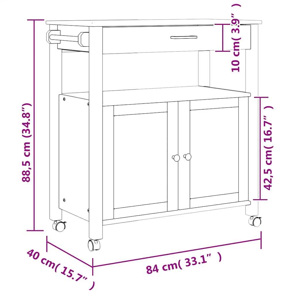 vidaXL Kitchen Trolley MONZA 84x40x88.5 cm Solid Wood Pine