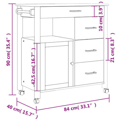 vidaXL Kitchen Trolley MONZA 84x40x88.5 cm Solid Wood Pine