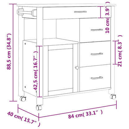 vidaXL Kitchen Trolley MONZA 84x40x88.5 cm Solid Wood Pine