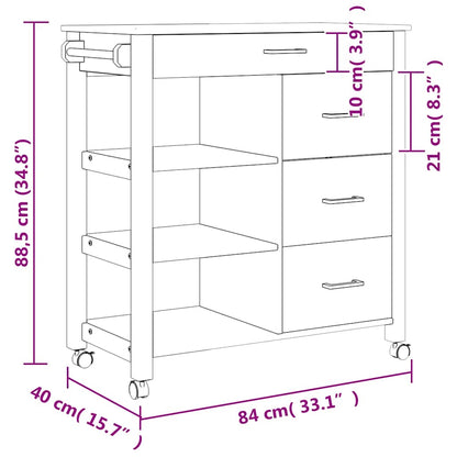 vidaXL Kitchen Trolley MONZA 84x40x88.5 cm Solid Wood Pine