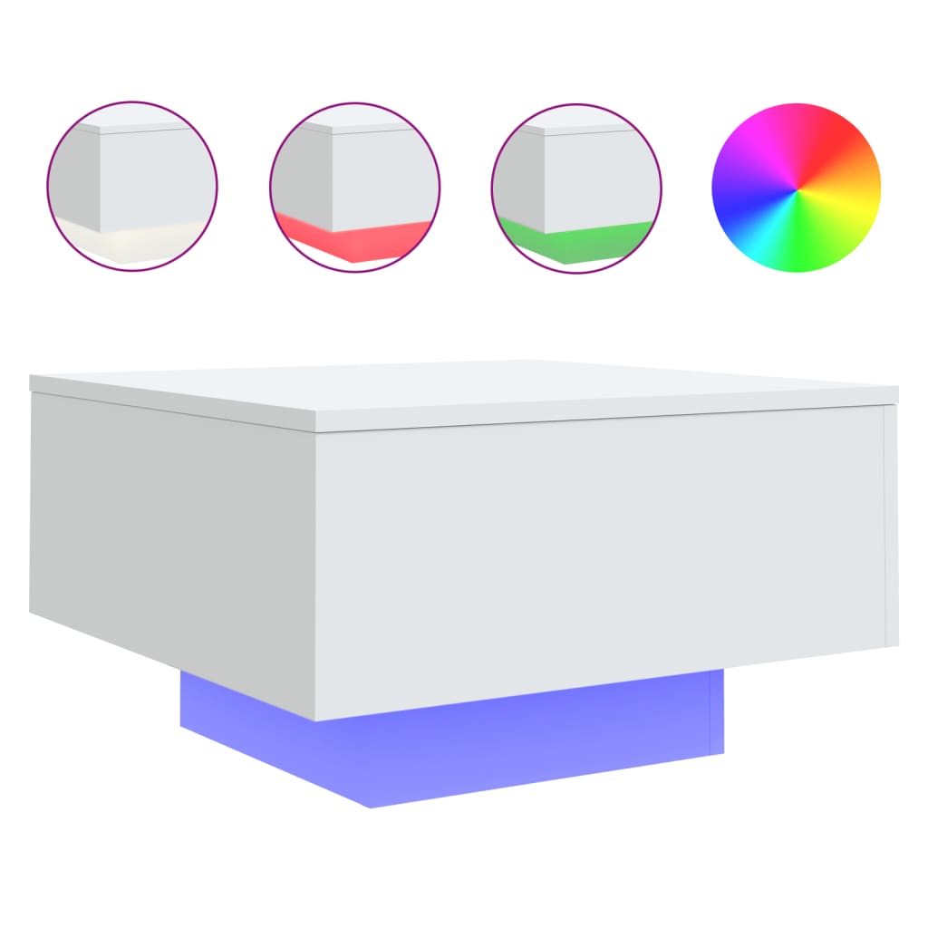 vidaXL Coffee Table with LED Lights White 55x55x31 cm
