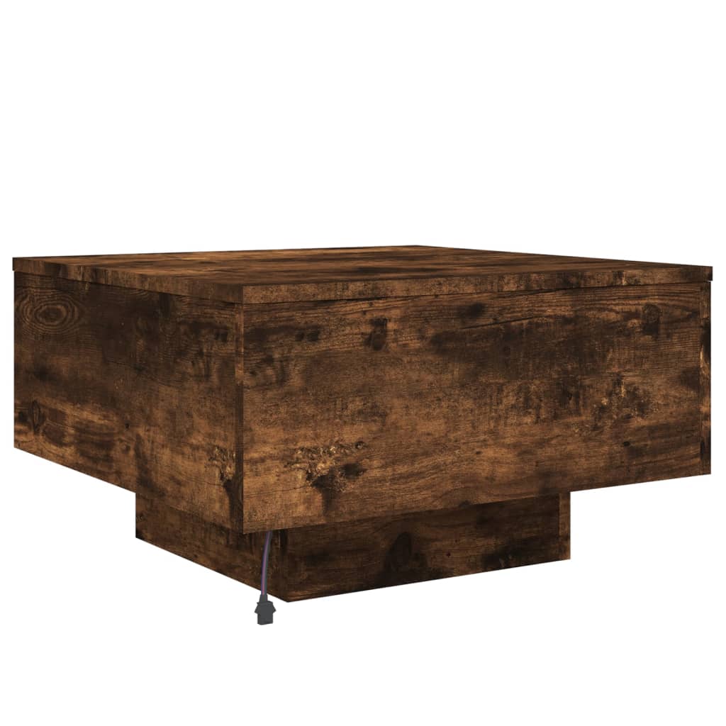 vidaXL Coffee Table with LED Lights Smoked Oak 55x55x31 cm