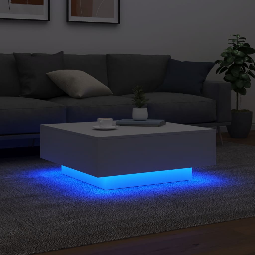 vidaXL Coffee Table with LED Lights White 80x80x31 cm