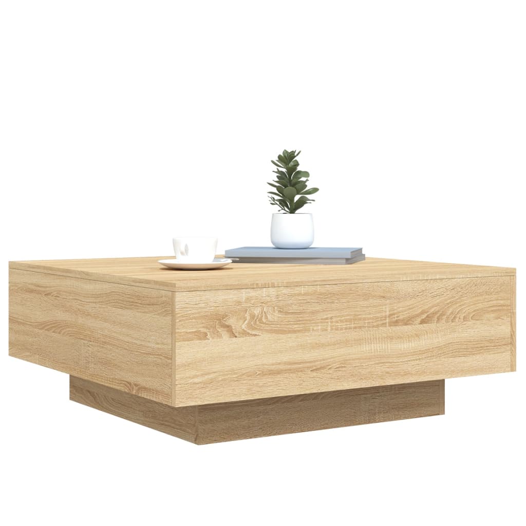 vidaXL Coffee Table with LED Lights Sonoma Oak 80x80x31 cm