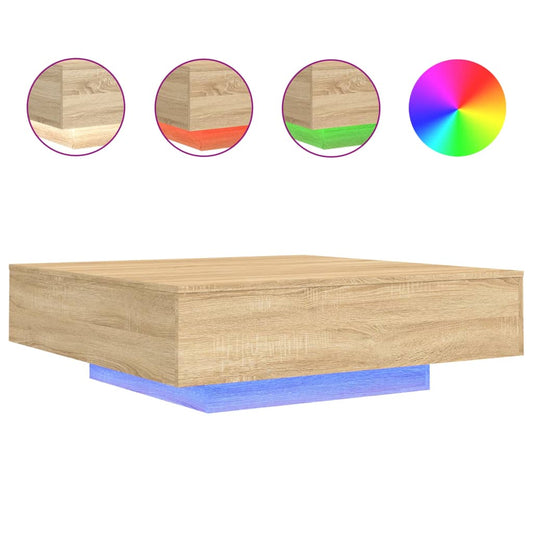 vidaXL Coffee Table with LED Lights Sonoma Oak 100x100x31 cm