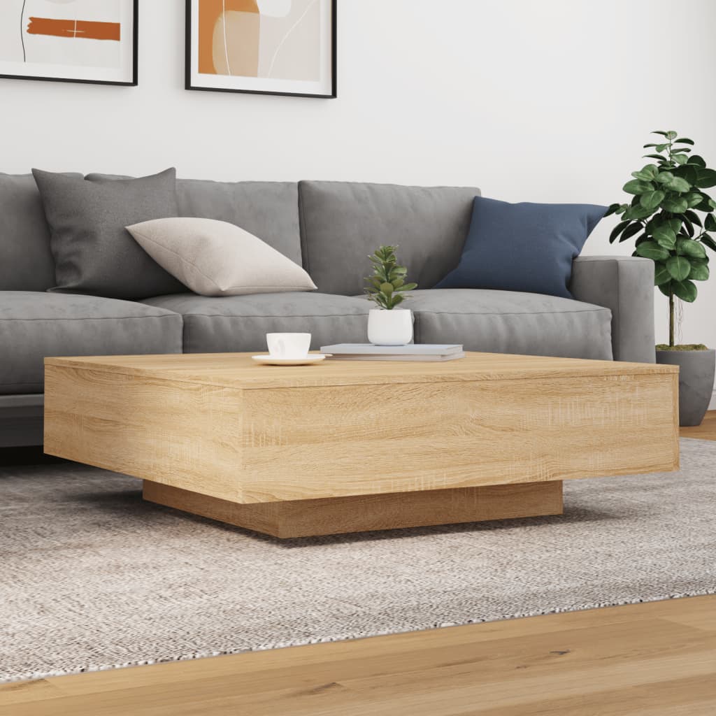 vidaXL Coffee Table with LED Lights Sonoma Oak 100x100x31 cm