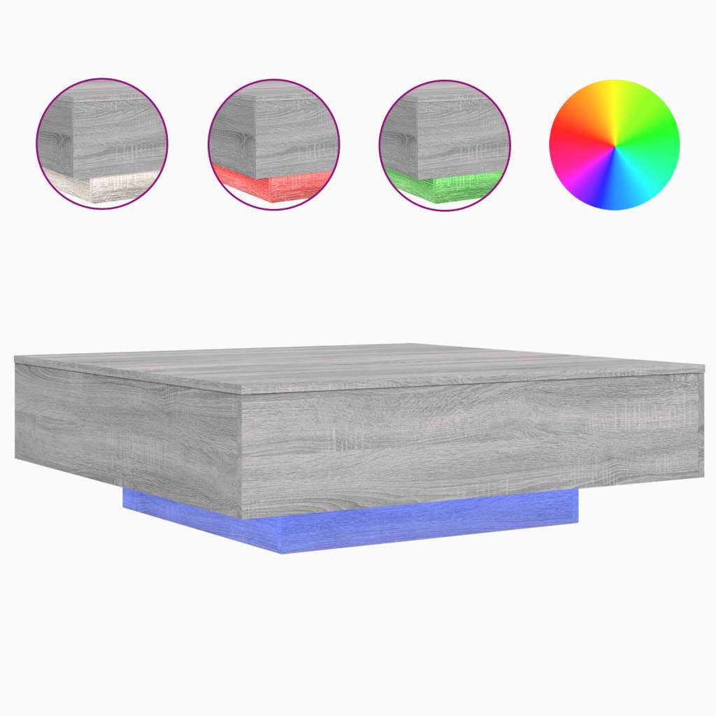 vidaXL Coffee Table with LED Lights Grey Sonoma 100x100x31 cm