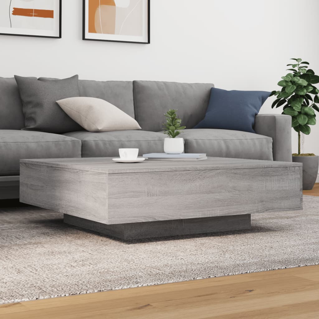 vidaXL Coffee Table with LED Lights Grey Sonoma 100x100x31 cm