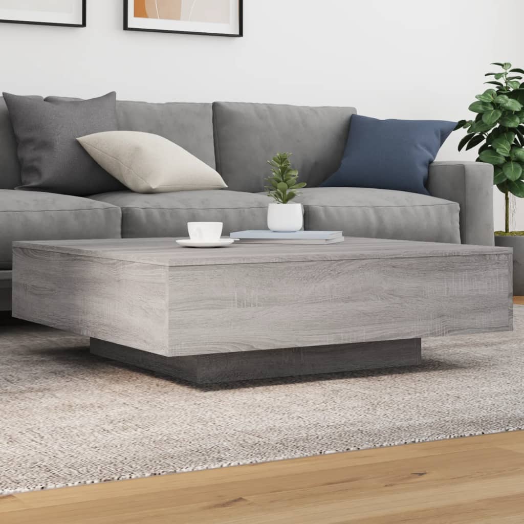 vidaXL Coffee Table with LED Lights Grey Sonoma 100x100x31 cm