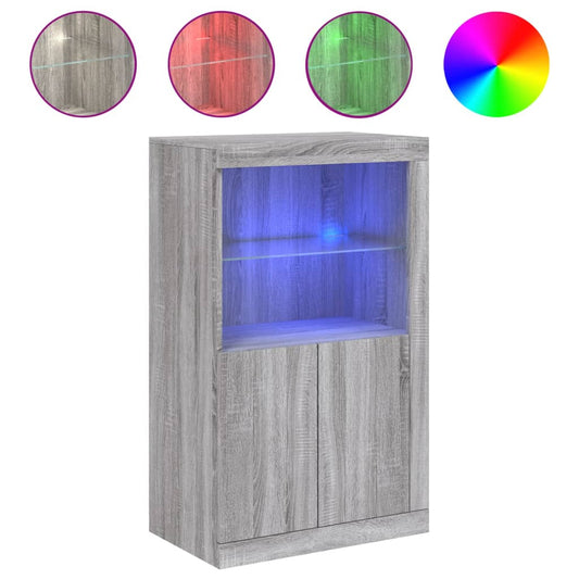 vidaXL Side Cabinet with LED Lights Grey Sonoma Engineered Wood