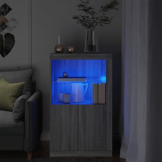 vidaXL Side Cabinet with LED Lights Grey Sonoma Engineered Wood