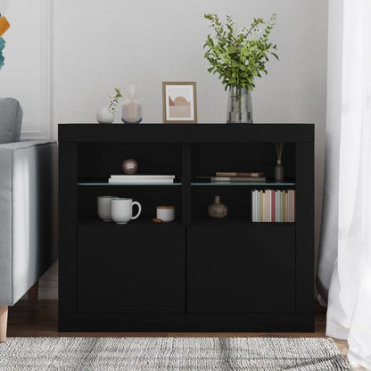 vidaXL Side Cabinets with LED Lights 2 pcs Black Engineered Wood