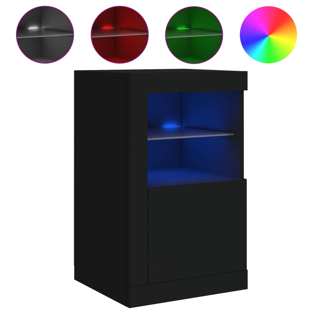 vidaXL Side Cabinets with LED Lights 2 pcs Black Engineered Wood