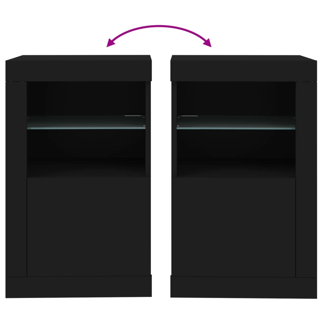 vidaXL Side Cabinets with LED Lights 2 pcs Black Engineered Wood