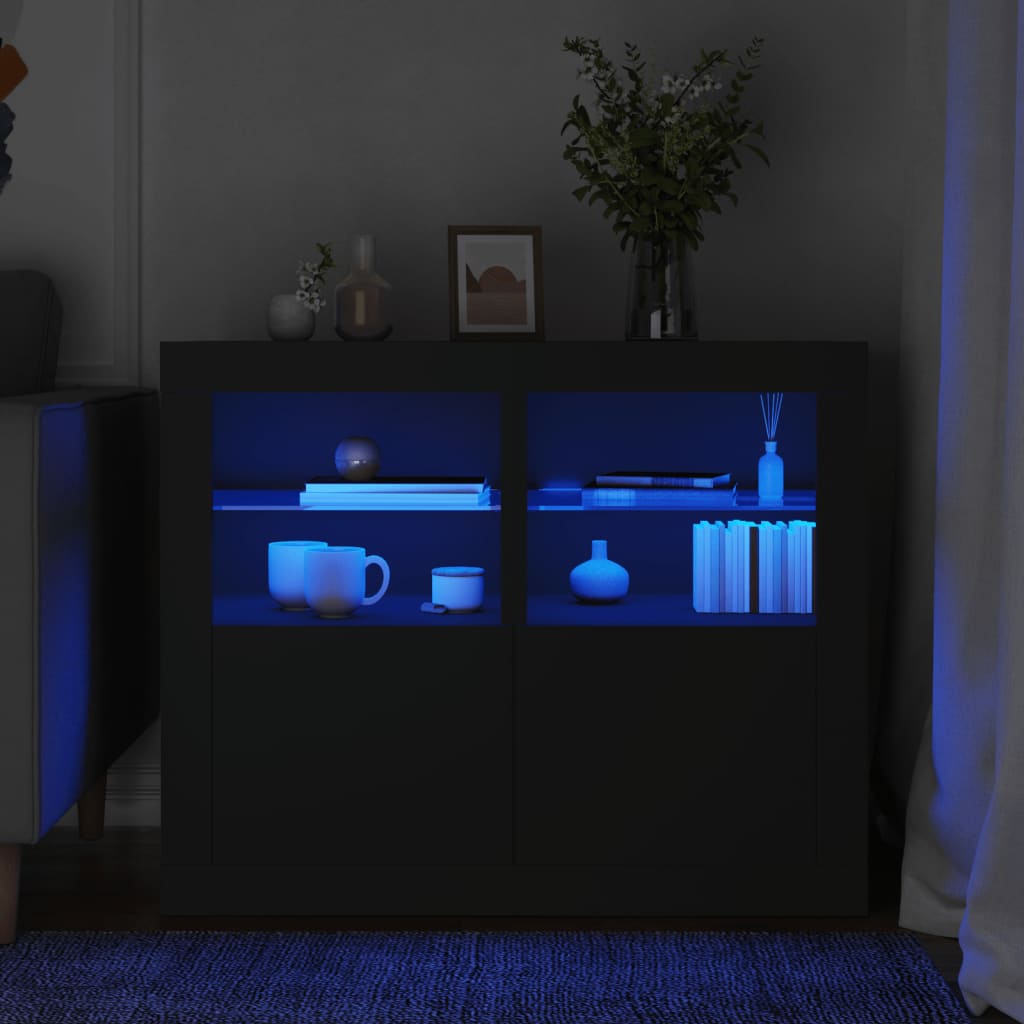 vidaXL Side Cabinets with LED Lights 2 pcs Black Engineered Wood