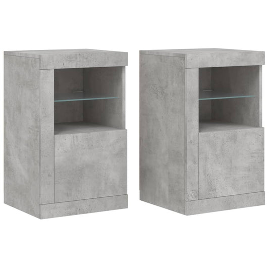vidaXL Side Cabinets with LED Lights 2 pcs Concrete Grey