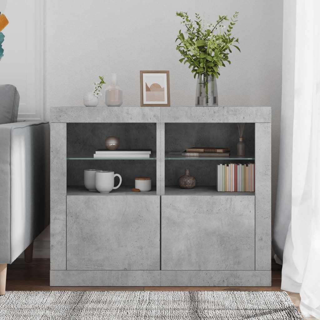 vidaXL Side Cabinets with LED Lights 2 pcs Concrete Grey