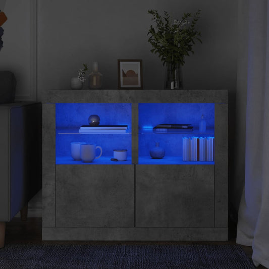 vidaXL Side Cabinets with LED Lights 2 pcs Concrete Grey