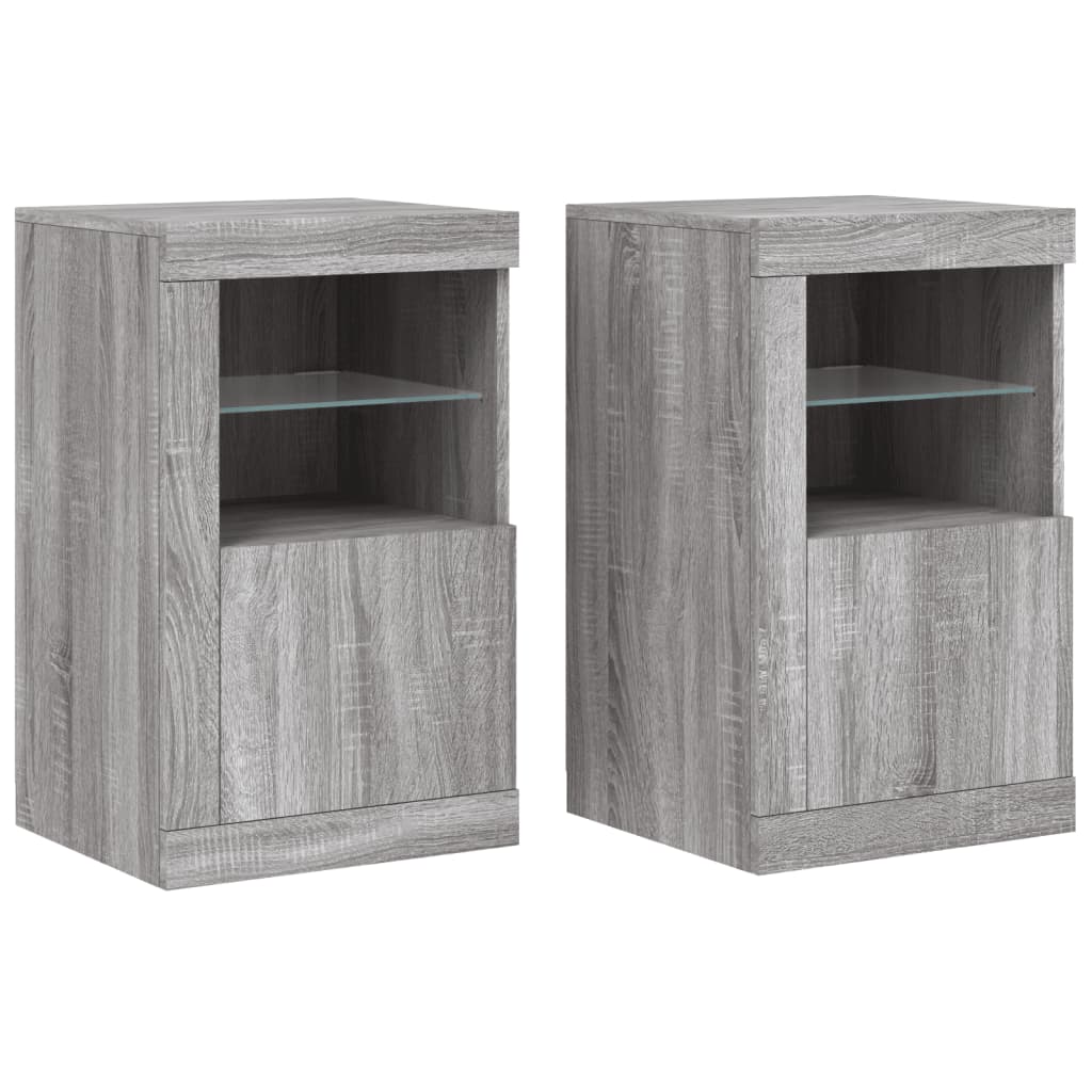 vidaXL Side Cabinets with LED Lights 2 pcs Grey Sonoma Engineered Wood