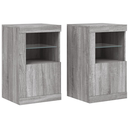 vidaXL Side Cabinets with LED Lights 2 pcs Grey Sonoma Engineered Wood
