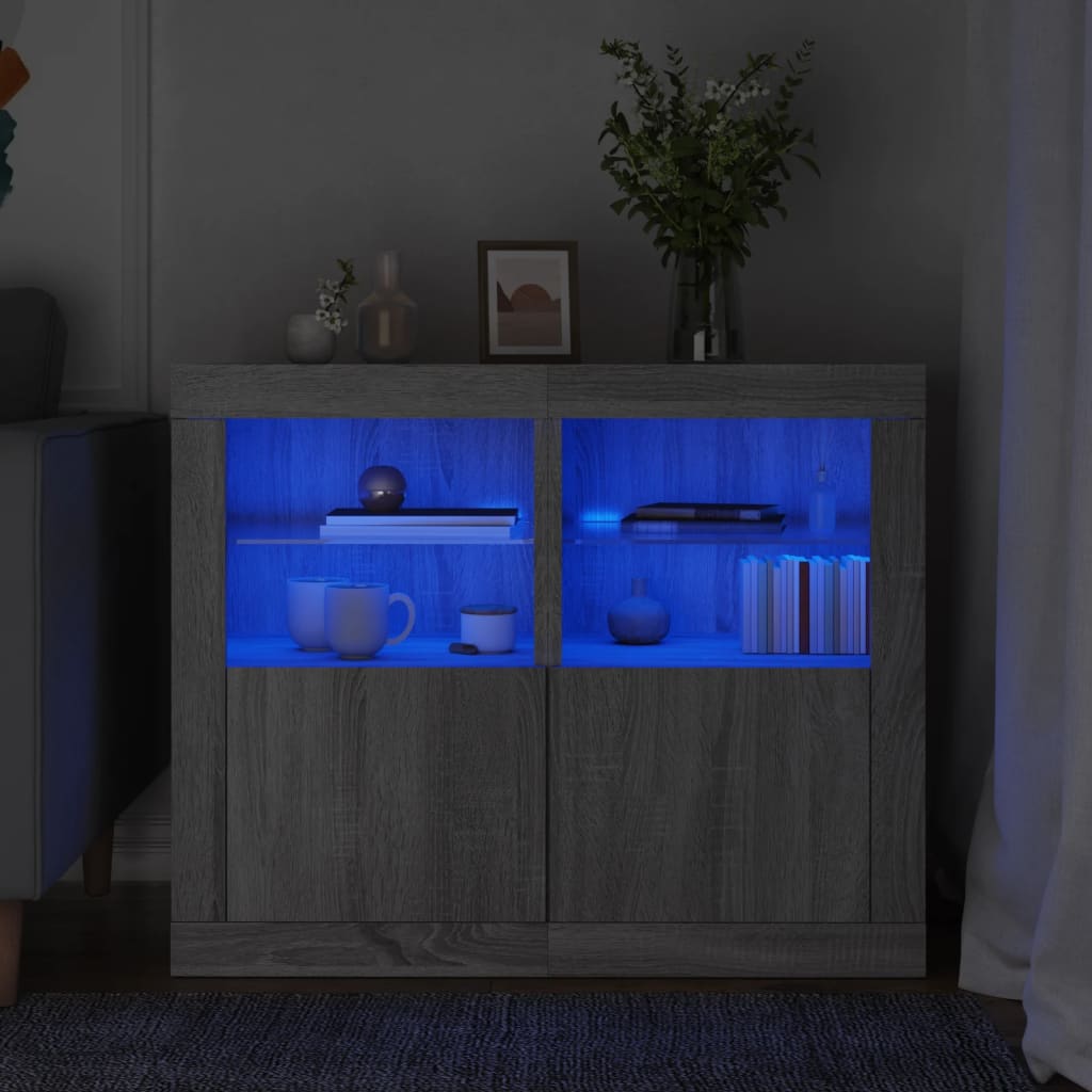 vidaXL Side Cabinets with LED Lights 2 pcs Grey Sonoma Engineered Wood