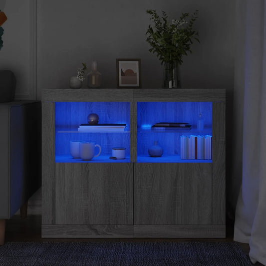 vidaXL Side Cabinets with LED Lights 2 pcs Grey Sonoma Engineered Wood