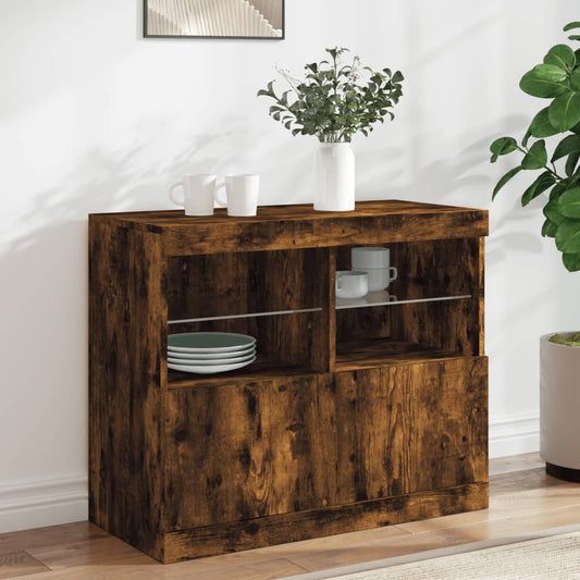 vidaXL Sideboard with LED Lights Smoked Oak 81x37x67 cm