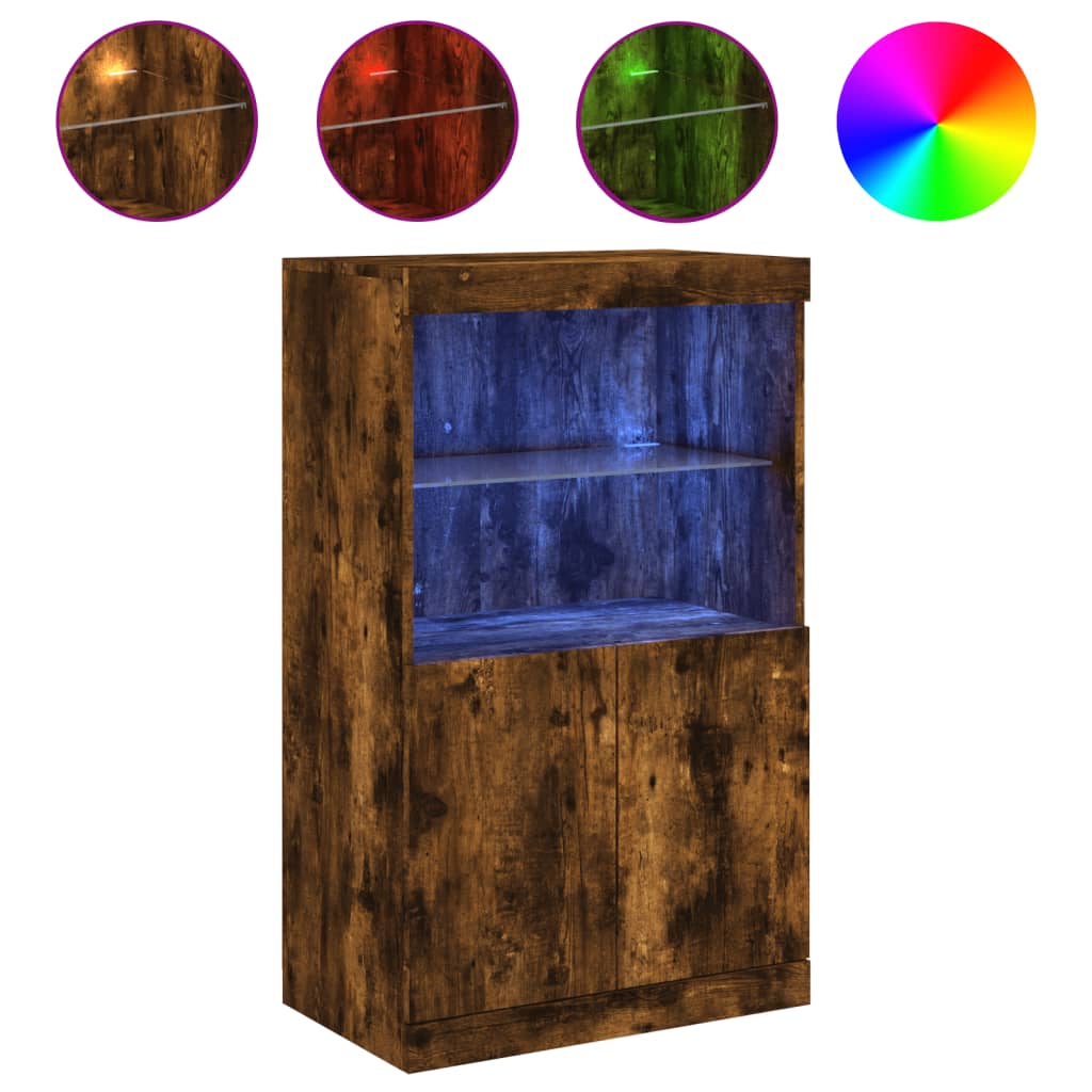 vidaXL Sideboard with LED Lights Smoked Oak 60,5x37x100 cm