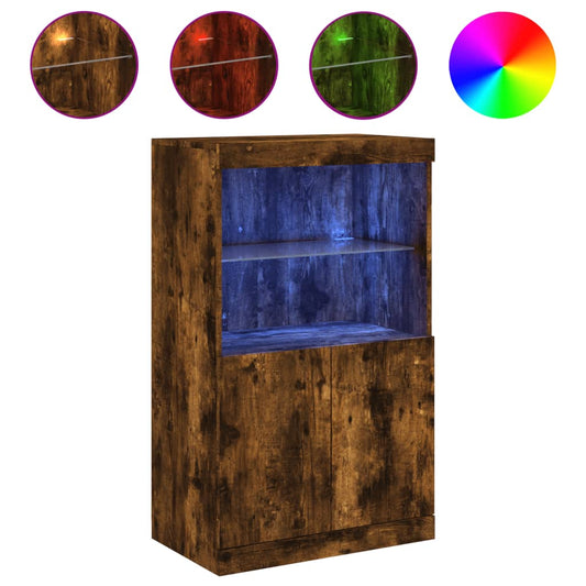 vidaXL Sideboard with LED Lights Smoked Oak 60,5x37x100 cm