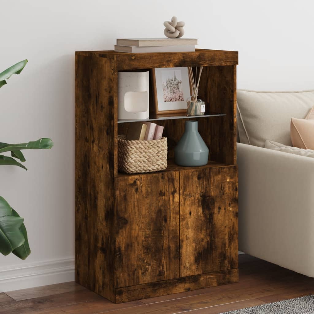 vidaXL Sideboard with LED Lights Smoked Oak 60,5x37x100 cm