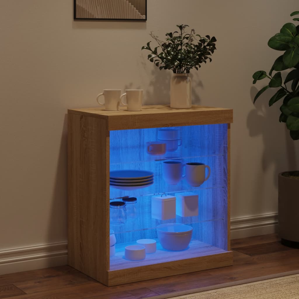 vidaXL Sideboard with LED Lights Sonoma Oak 60,5x37x67 cm