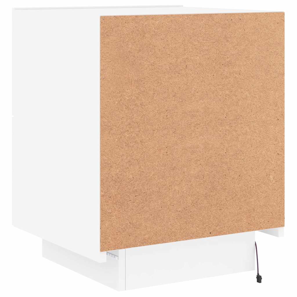 vidaXL Bedside Cabinet with LED Lights White Engineered Wood