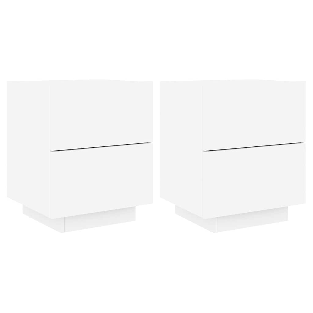 vidaXL Bedside Cabinets with LED Lights 2 pcs White Engineered Wood