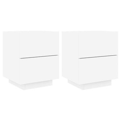 vidaXL Bedside Cabinets with LED Lights 2 pcs White Engineered Wood