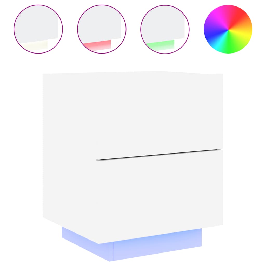 vidaXL Bedside Cabinets with LED Lights 2 pcs White Engineered Wood