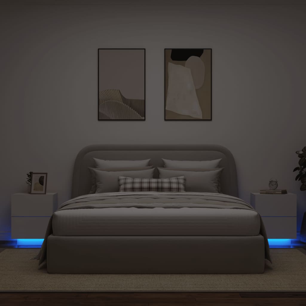 vidaXL Bedside Cabinets with LED Lights 2 pcs White Engineered Wood