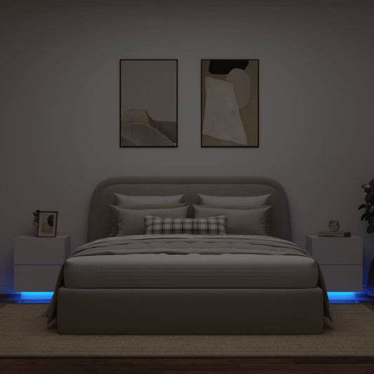 vidaXL Bedside Cabinets with LED Lights 2 pcs White Engineered Wood