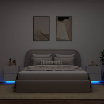 vidaXL Bedside Cabinets with LED Lights 2 pcs White Engineered Wood